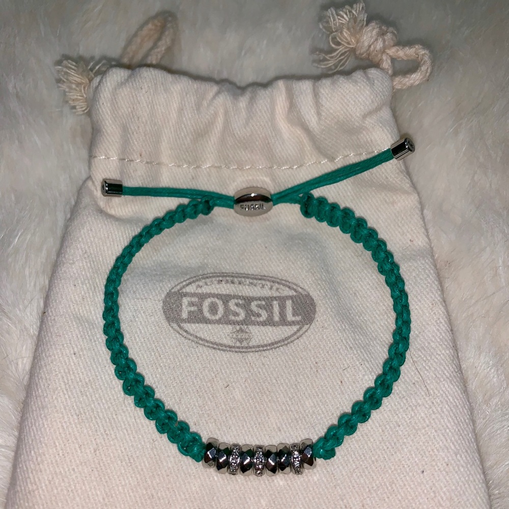 Fossil Teal Braided Bracelet with Bling